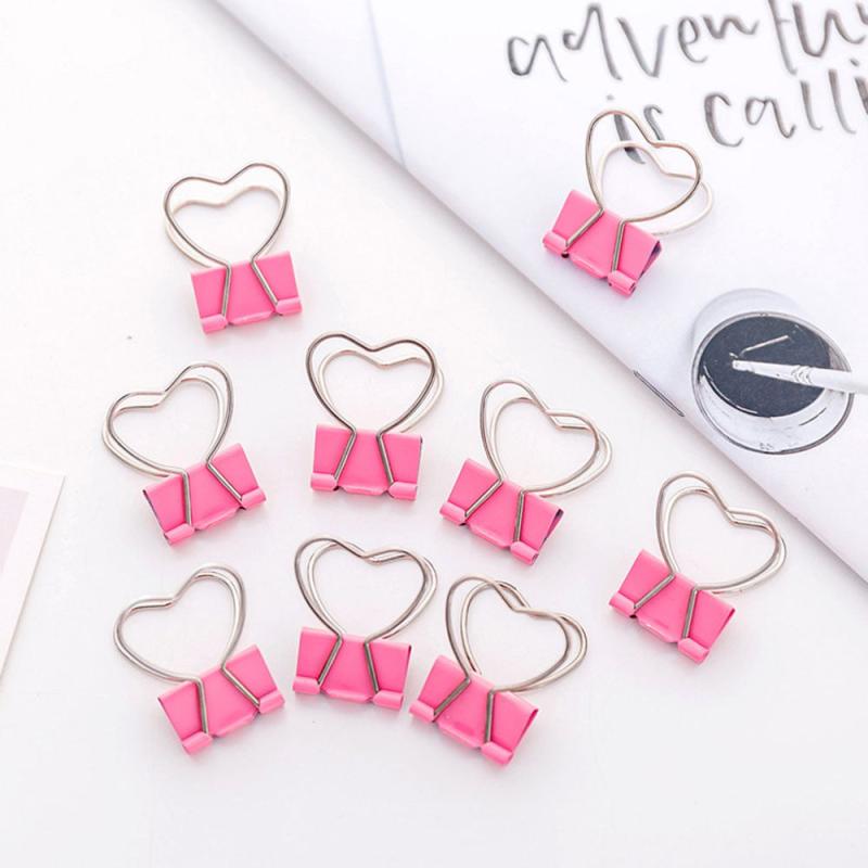 5pcs Pink Heart Hollow Metal Binder Clips Office Supplies