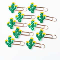 20 Cactus Paper Clips Green Silicone Rose Bookmark Box Office School Supplies