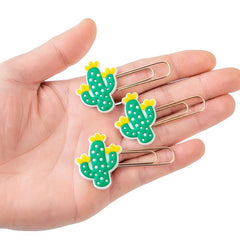 20 Cactus Paper Clips Green Silicone Rose Bookmark Box Office School Supplies