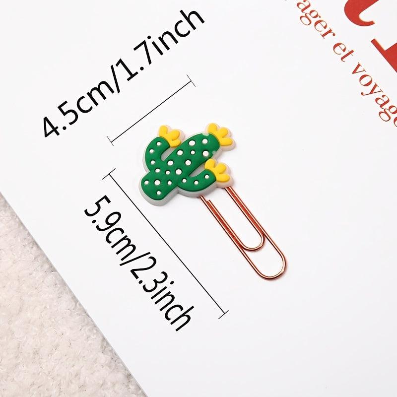 20 Cactus Paper Clips Green Silicone Rose Bookmark Box Office School Supplies