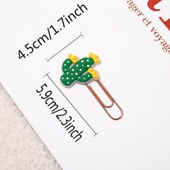 20 Cactus Paper Clips Green Silicone Rose Bookmark Box Office School Supplies