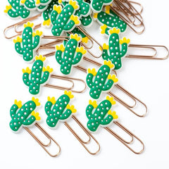 20 Cactus Paper Clips Green Silicone Rose Bookmark Box Office School Supplies