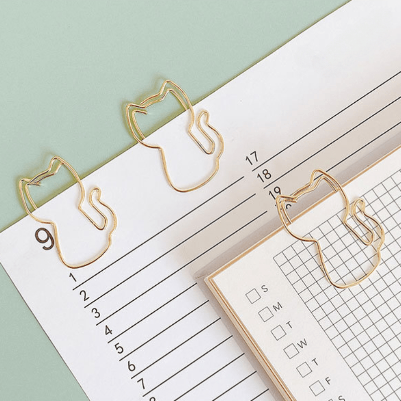 10pcs Cat Paper Clips Metal Paperclip On Book Stationery Supplies