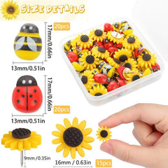 55pcs Sunflower Bee Ladybug Push Pins Wooden Bees Ladybugs Decorative Flowers
