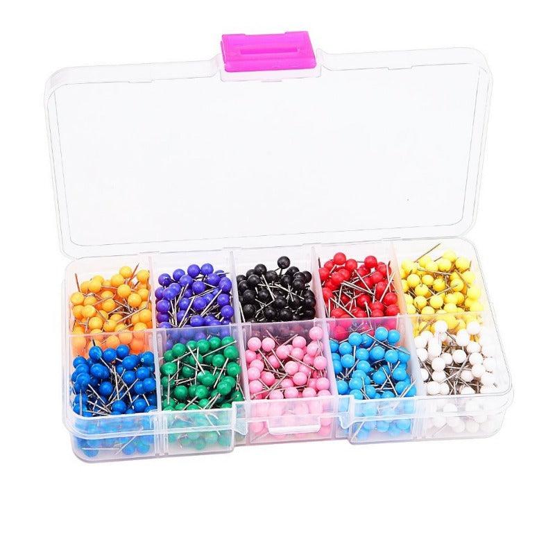 600pcs Push Pins Map Tacks 2.54cm Round Head 10 Colors in Container