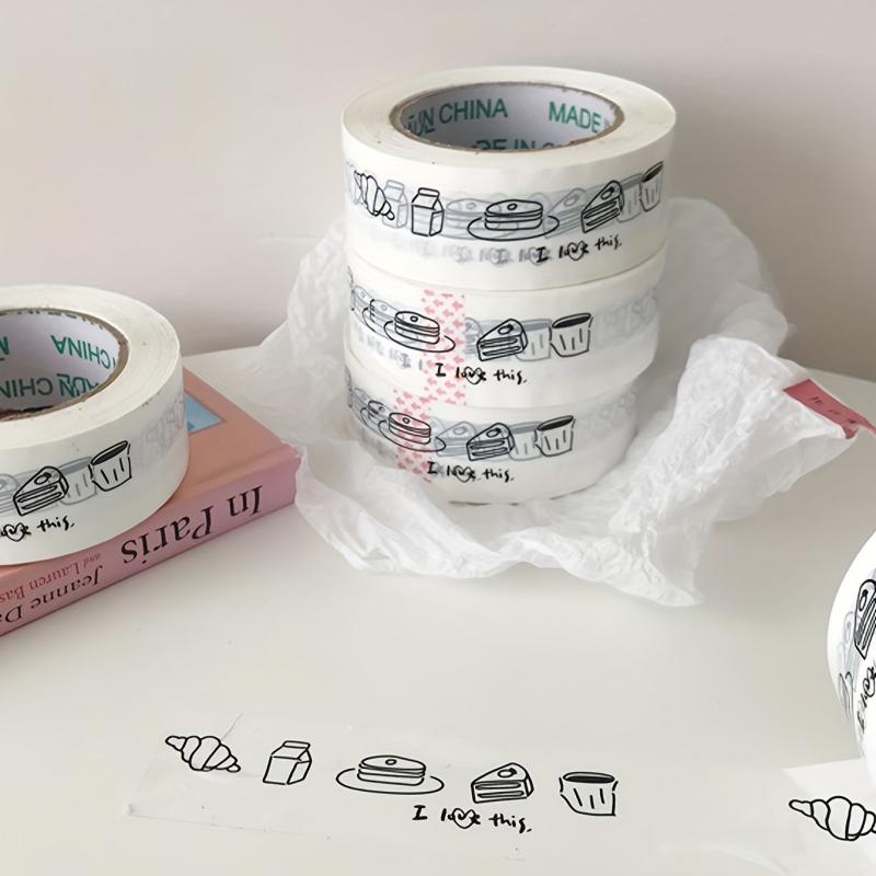 1pc 4 Wide 90m Length Large Roll Tape Cake Milk Dessert Printed Sealing Box Tape