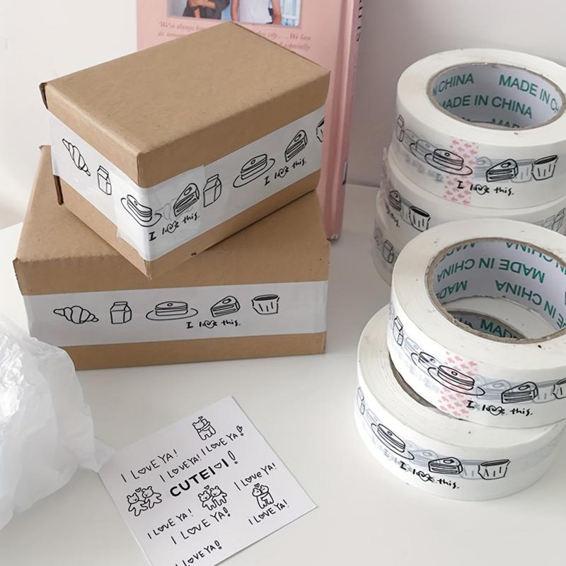 1pc 4 Wide 90m Length Large Roll Tape Cake Milk Dessert Printed Sealing Box Tape