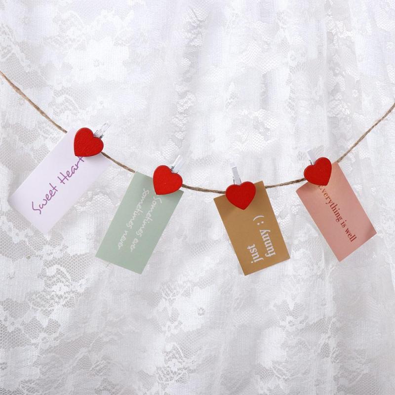 20pcs Mini Heart Wooden Clothes Pin Clips Wedding Decor
