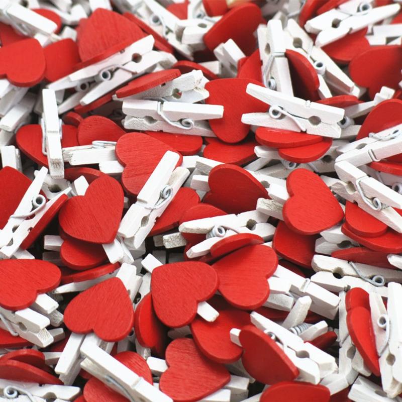 20pcs Mini Heart Wooden Clothes Pin Clips Wedding Decor