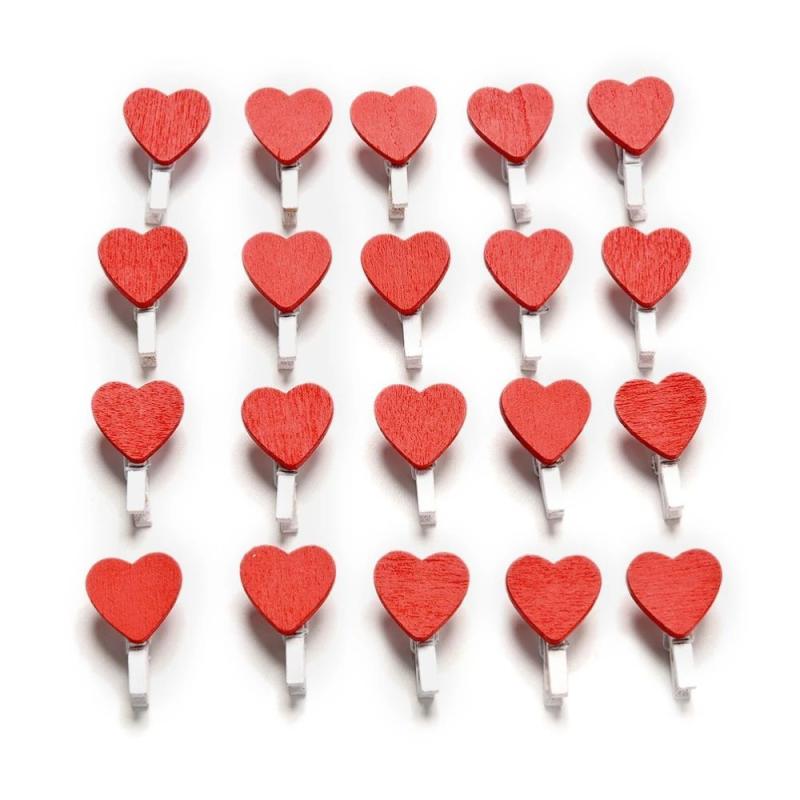 20pcs Mini Heart Wooden Clothes Pin Clips Wedding Decor