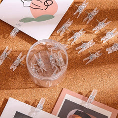 20pcs Transparent Plastic Clip Push Pins Softwood Board Photo Wall Decoration