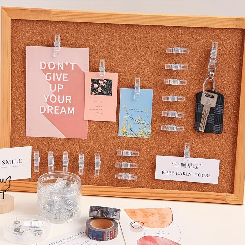 20pcs Transparent Plastic Clip Push Pins Softwood Board Photo Wall Decoration