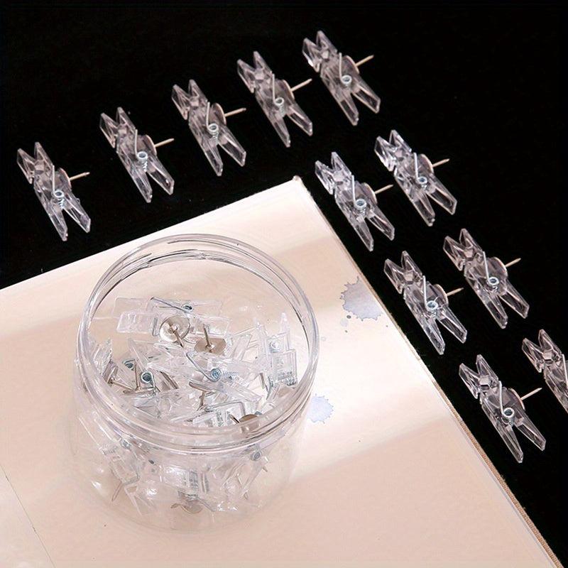 20pcs Transparent Plastic Clip Push Pins Softwood Board Photo Wall Decoration