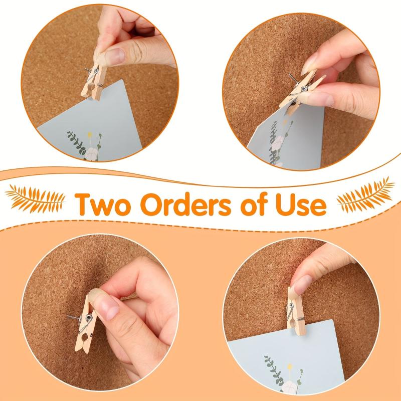 40pcs Wooden Push Pin Clips for Bulletin Boards Cork Board Decoration