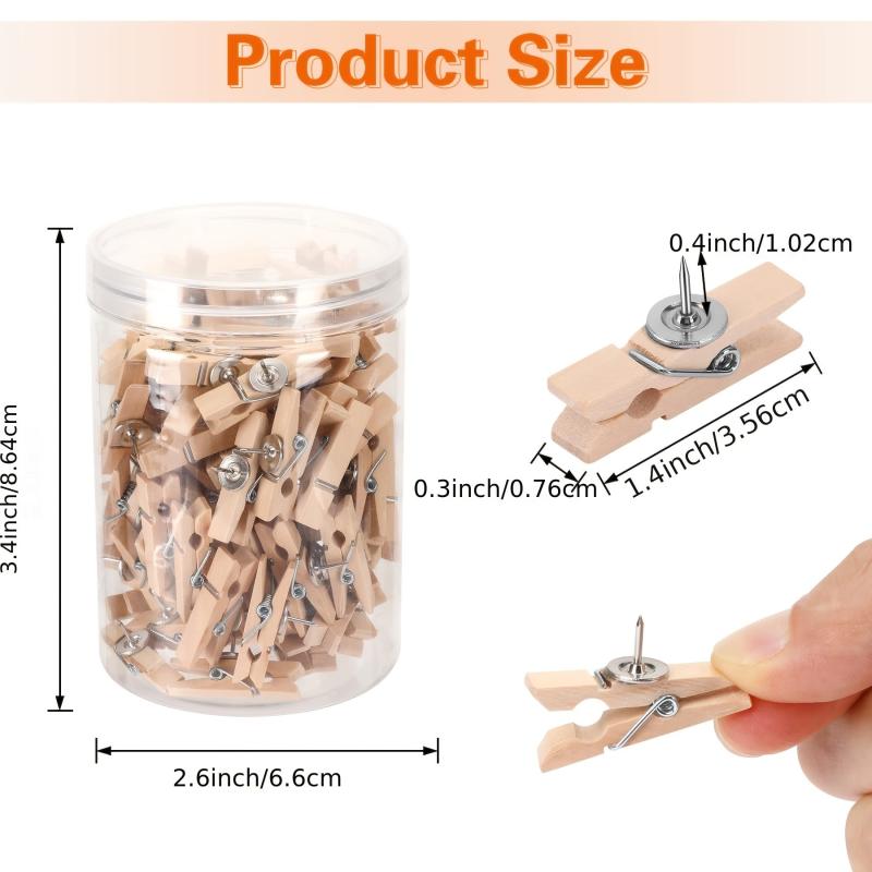 40pcs Wooden Push Pin Clips for Bulletin Boards Cork Board Decoration