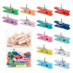 40pcs Wooden Push Pin Clips for Bulletin Boards Cork Board Decoration