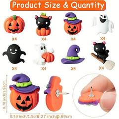 32pcs Halloween Theme Push Pins Pumpkin Cat Decoration Metal