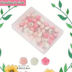 40pcs Rose Theme Push Pins Decorative Flower Cork Board Tacks