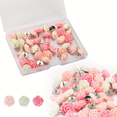 40pcs Rose Theme Push Pins Decorative Flower Cork Board Tacks