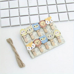 10pcs Photo Clip With Hemp Rope Dorm Decor Small Wooden Clip