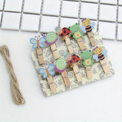 10pcs Photo Clip With Hemp Rope Dorm Decor Small Wooden Clip