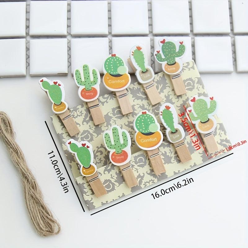 10pcs Photo Clip With Hemp Rope Dorm Decor Small Wooden Clip