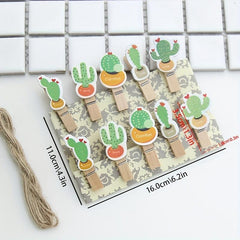 10pcs Photo Clip With Hemp Rope Dorm Decor Small Wooden Clip