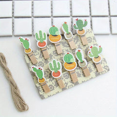 10pcs Photo Clip With Hemp Rope Dorm Decor Small Wooden Clip