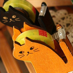 Kitten Tape Cutter with Wooden Base