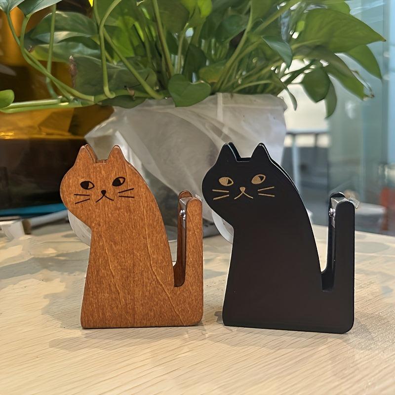 Kitten Tape Cutter with Wooden Base