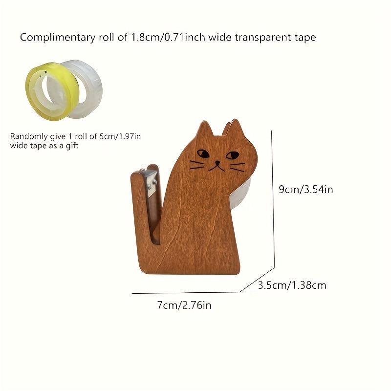Kitten Tape Cutter with Wooden Base