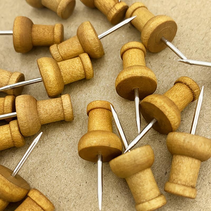30pcs Thumbtacks Cork Nails Preschool Push Pins Solid Wood I-shaped Nails