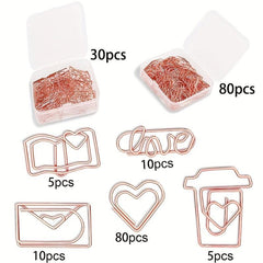 110pcs Rose Golden Paper Clips Assorted Sizes Shapes Heart Bookmark