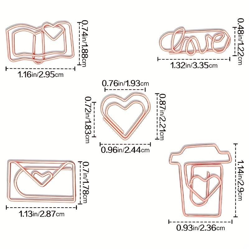 110pcs Rose Golden Paper Clips Assorted Sizes Shapes Heart Bookmark