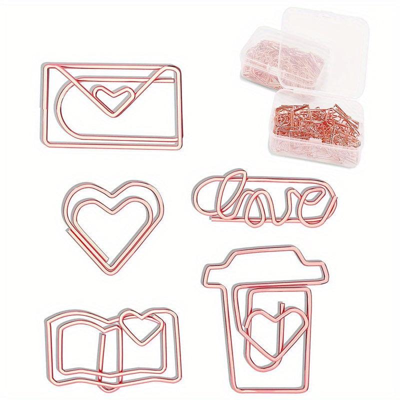 110pcs Rose Golden Paper Clips Assorted Sizes Shapes Heart Bookmark