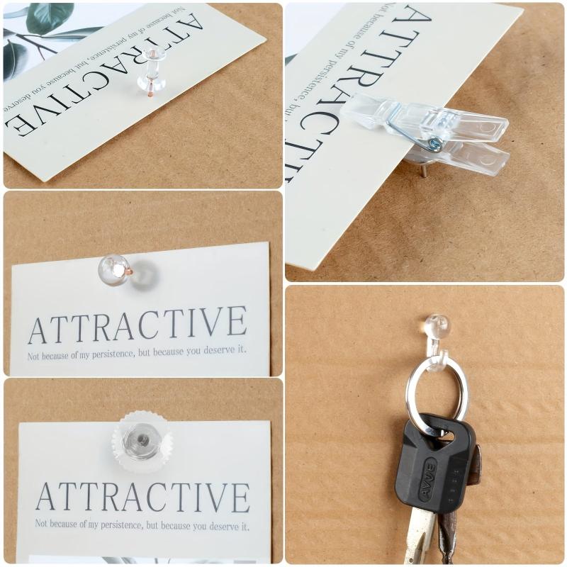 140pcs Clear Push Pins Set 5 Styles Thumb Tacks Clear Plastic Head Pushpins
