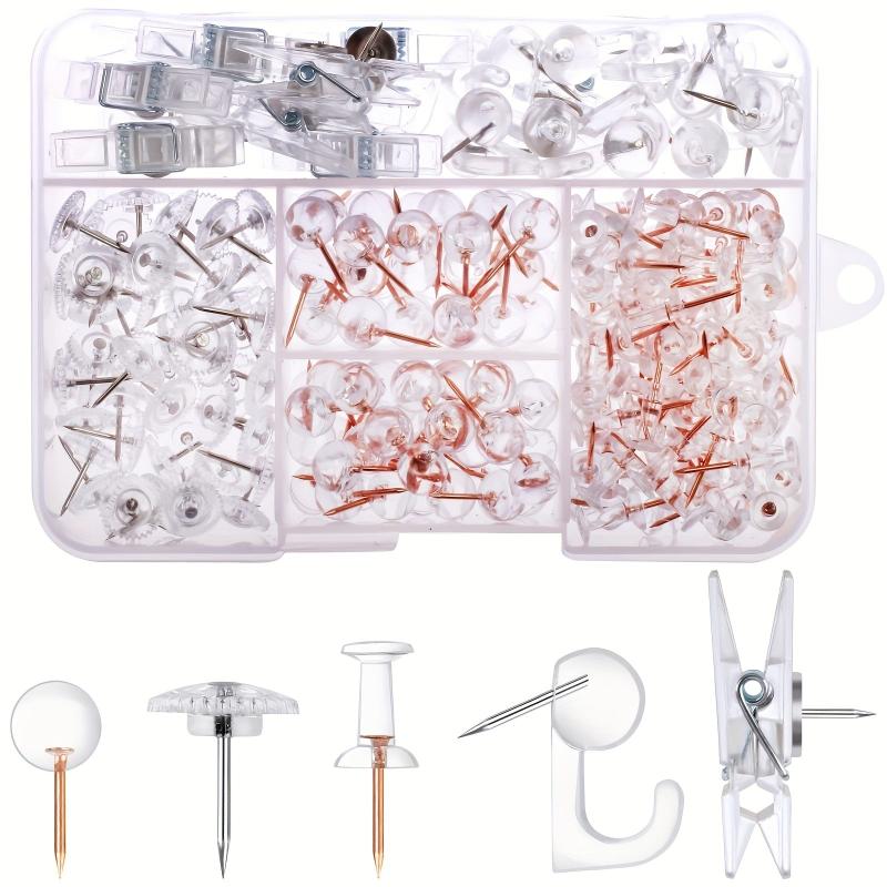 140pcs Clear Push Pins Set 5 Styles Thumb Tacks Clear Plastic Head Pushpins