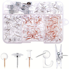 140pcs Clear Push Pins Set 5 Styles Thumb Tacks Clear Plastic Head Pushpins