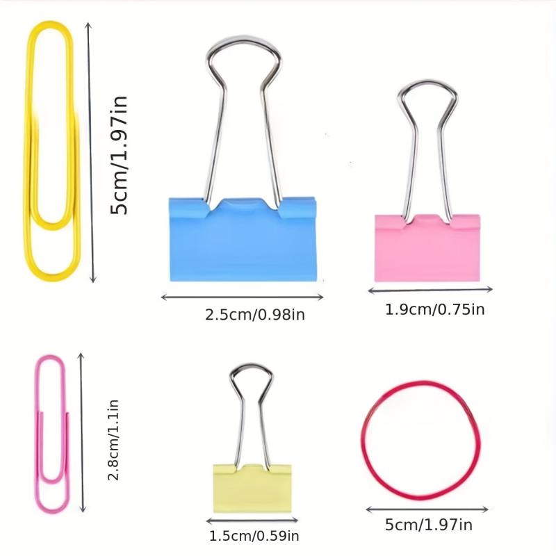 300pcs Colored Office Clips Set Paper Clamps Paperclips Rubber Bands