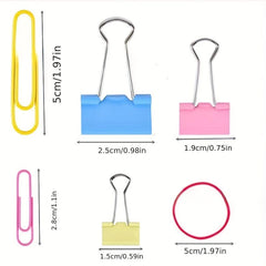 300pcs Colored Office Clips Set Paper Clamps Paperclips Rubber Bands