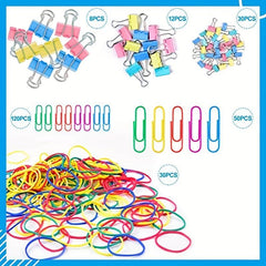 300pcs Colored Office Clips Set Paper Clamps Paperclips Rubber Bands