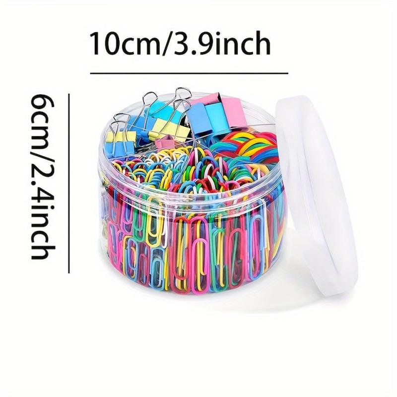 300pcs Colored Office Clips Set Paper Clamps Paperclips Rubber Bands