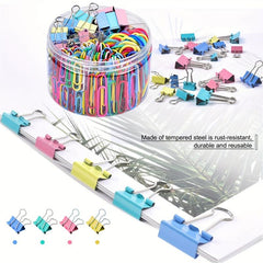 300pcs Colored Office Clips Set Paper Clamps Paperclips Rubber Bands