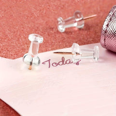 100 Clear Plastic Head Push Pins Steel Point for Home Office Craft