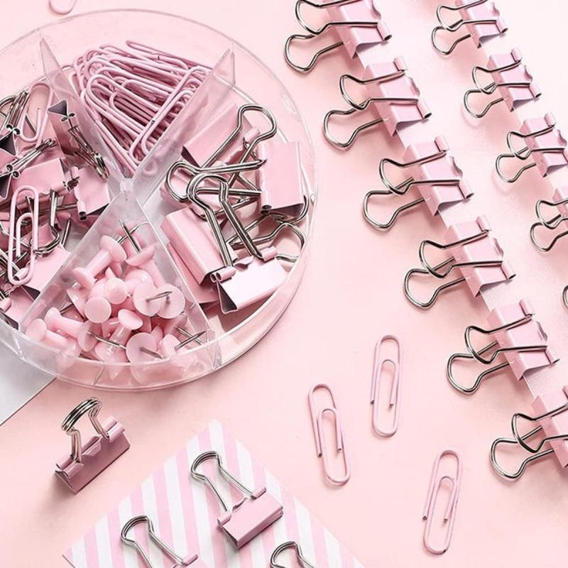 Durable Paper Clip Set for Documents 216 Pieces Pink Green Rose Golden