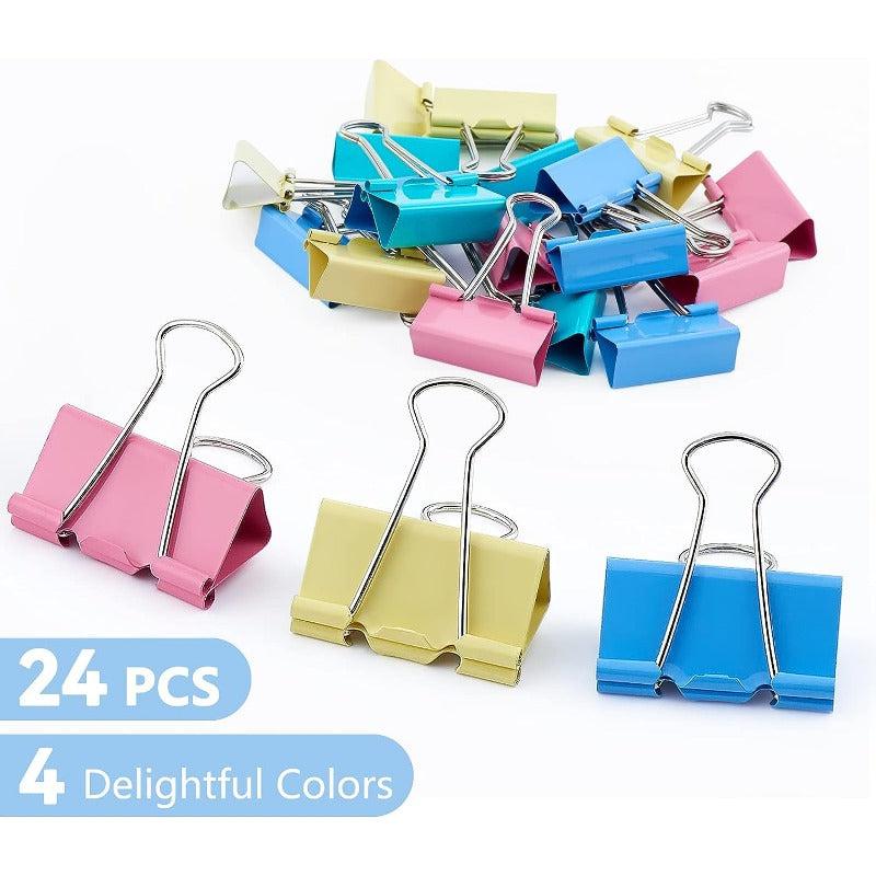 24pcs Binder Clips Large Small Paper Clamps Metal Office Supplies