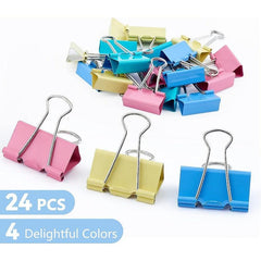 24pcs Binder Clips Large Small Paper Clamps Metal Office Supplies
