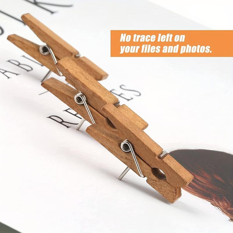 30pcs Brown Wooden Clips Push Pins