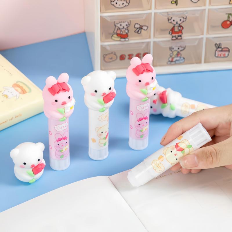 2pcs Solid Glue Sticks Bear Rabbit Shape Students DIY Material Safe Non-toxic