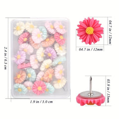 30 Flower Pushpins Colorful Thumbtacks for Photo Wall Office